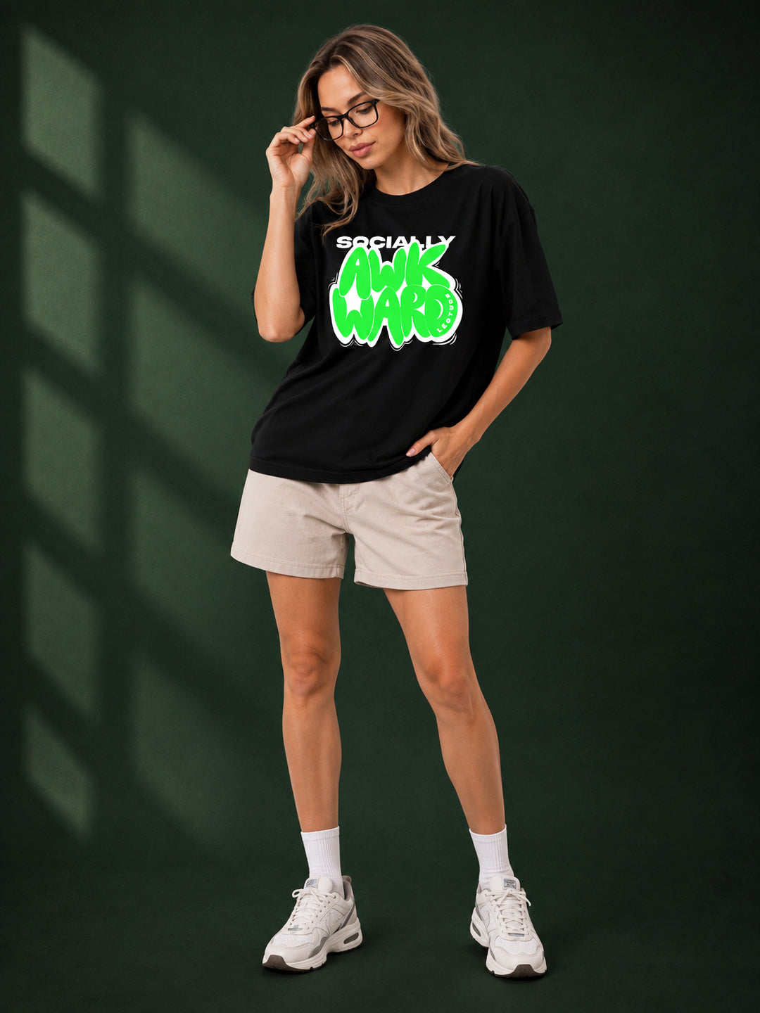 Leotude Black Socially Awkward Printed Oversized Tshirt for Women
