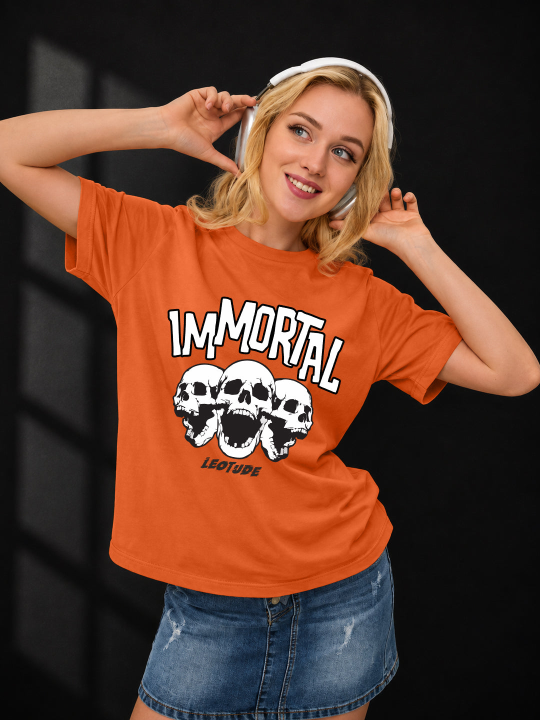 Leotude Orange Immortal Printed Oversized Tshirt for Women
