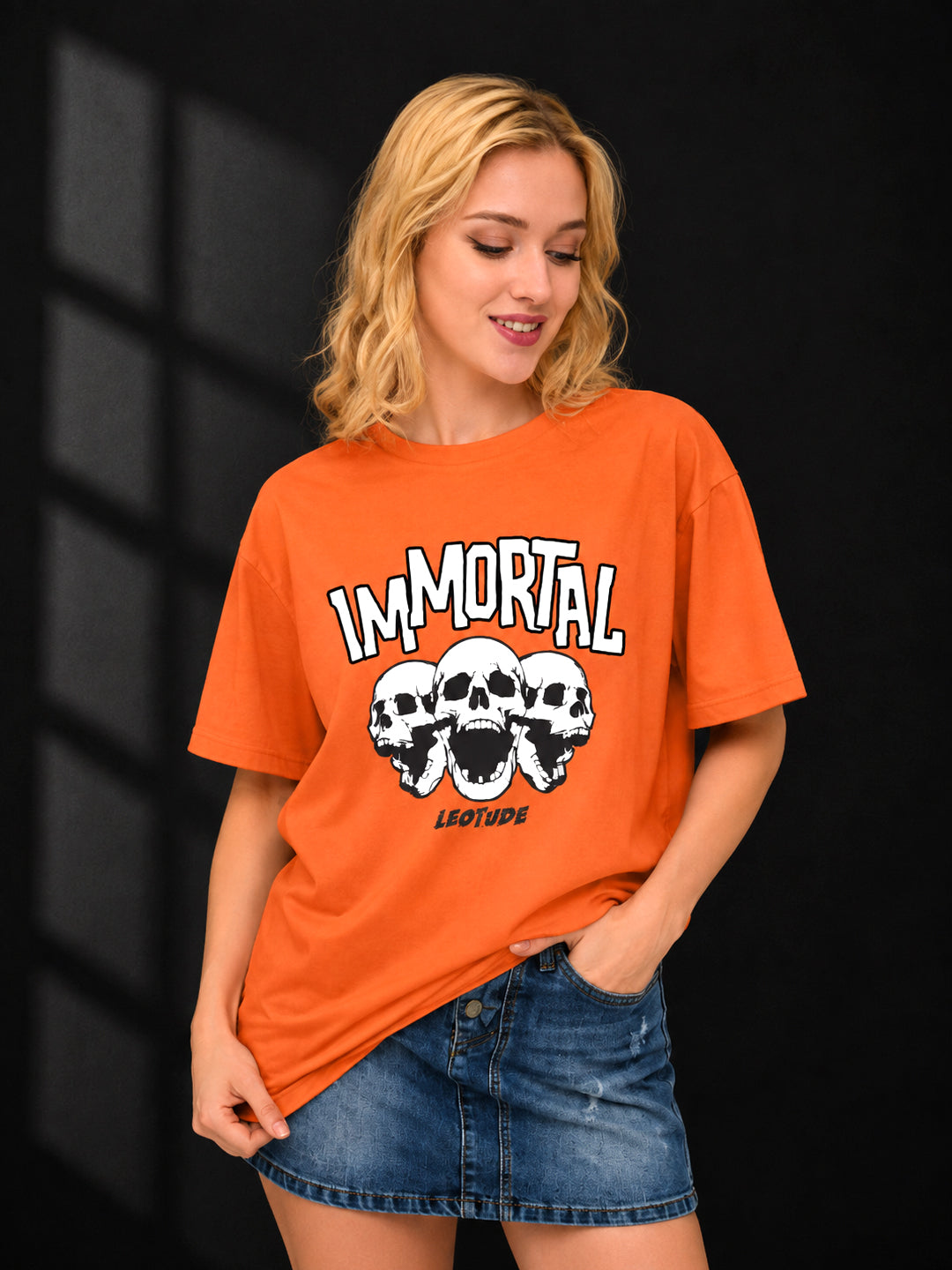 Leotude Orange Immortal Printed Oversized Tshirt for Women