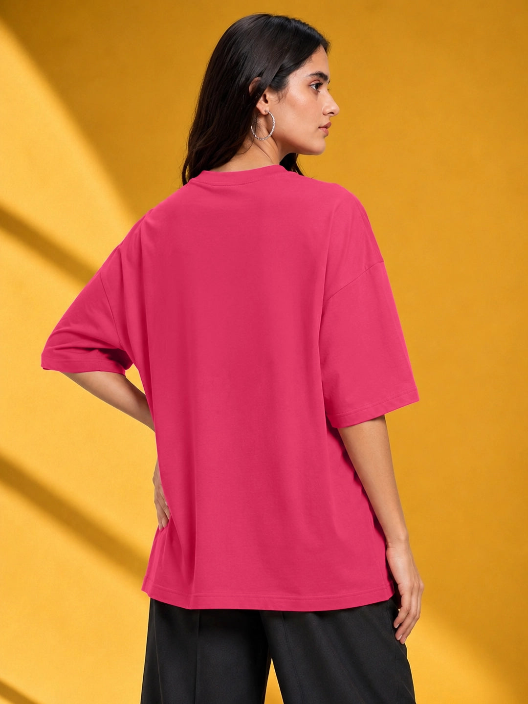 Leotude Pink Drew Printed Oversized Tshirt for Women
