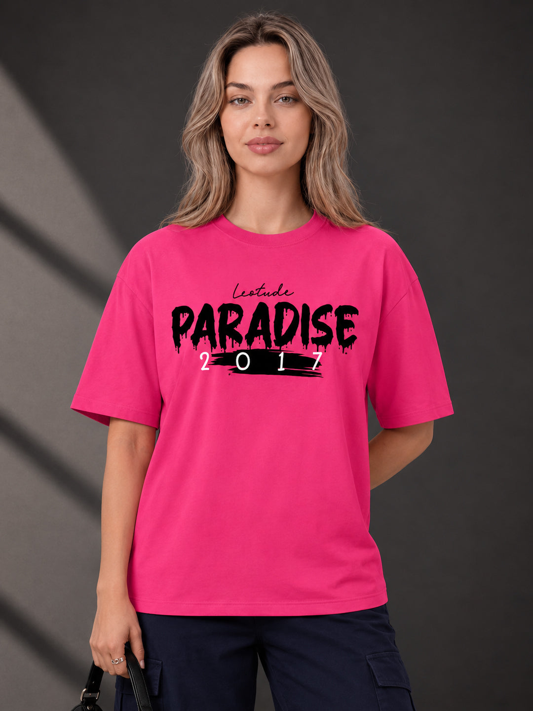Leotude Pink Paradise Printed Oversized Tshirt for Women