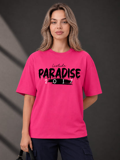 Leotude Pink Paradise Printed Oversized Tshirt for Women