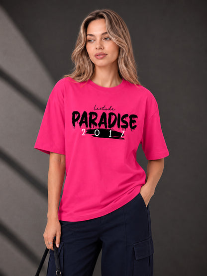 Leotude Pink Paradise Printed Oversized Tshirt for Women