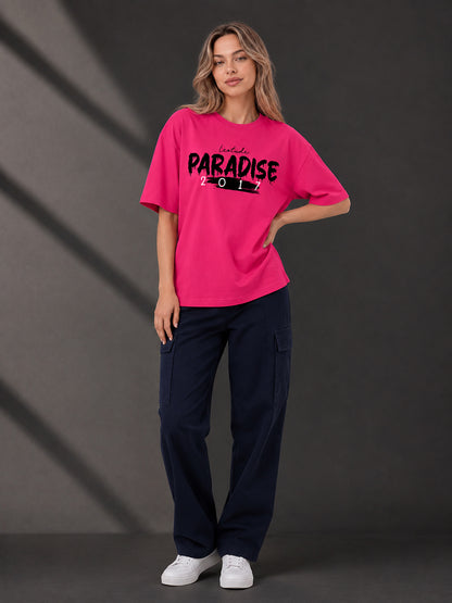 Leotude Pink Paradise Printed Oversized Tshirt for Women