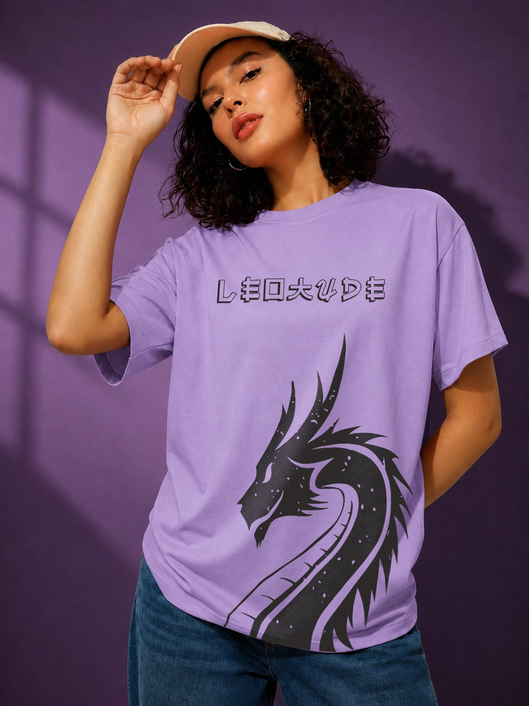 Leotude Purple Dragon Printed Oversized Tshirt for Women