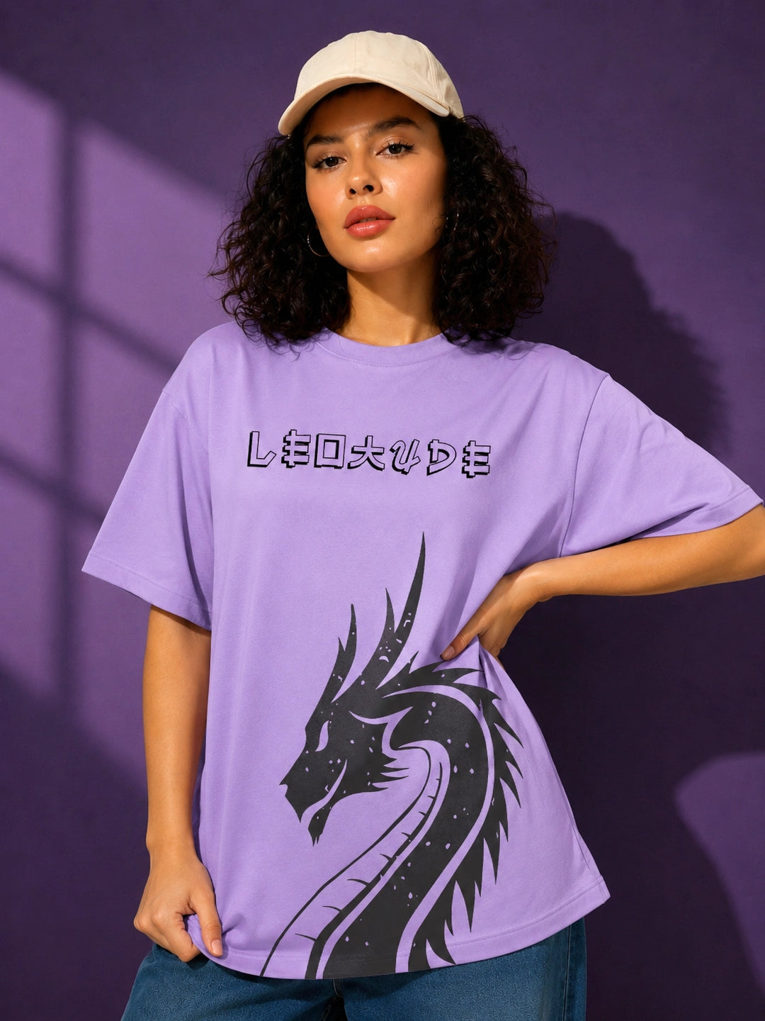 Leotude Purple Dragon Printed Oversized Tshirt for Women
