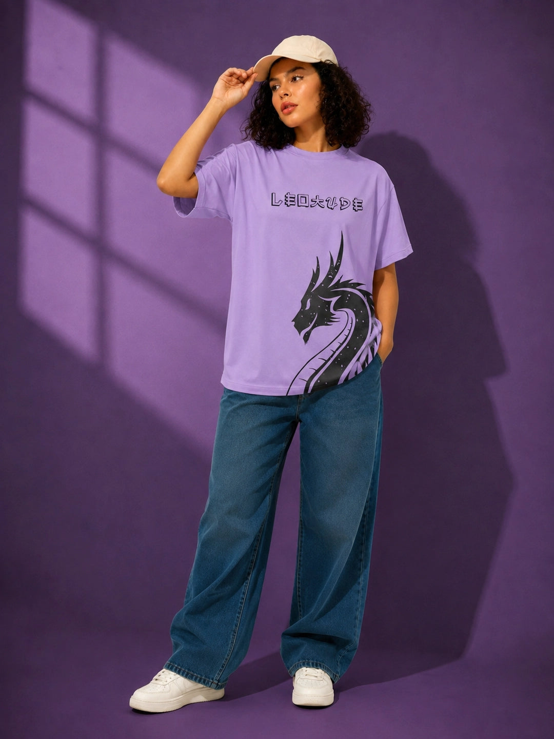 Leotude Purple Dragon Printed Oversized Tshirt for Women