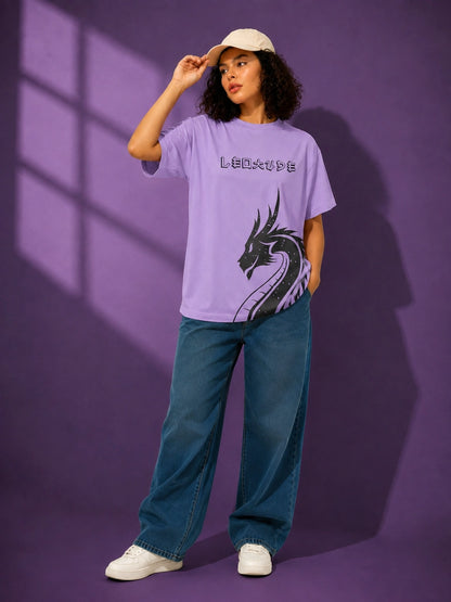 Leotude Purple Dragon Printed Oversized Tshirt for Women