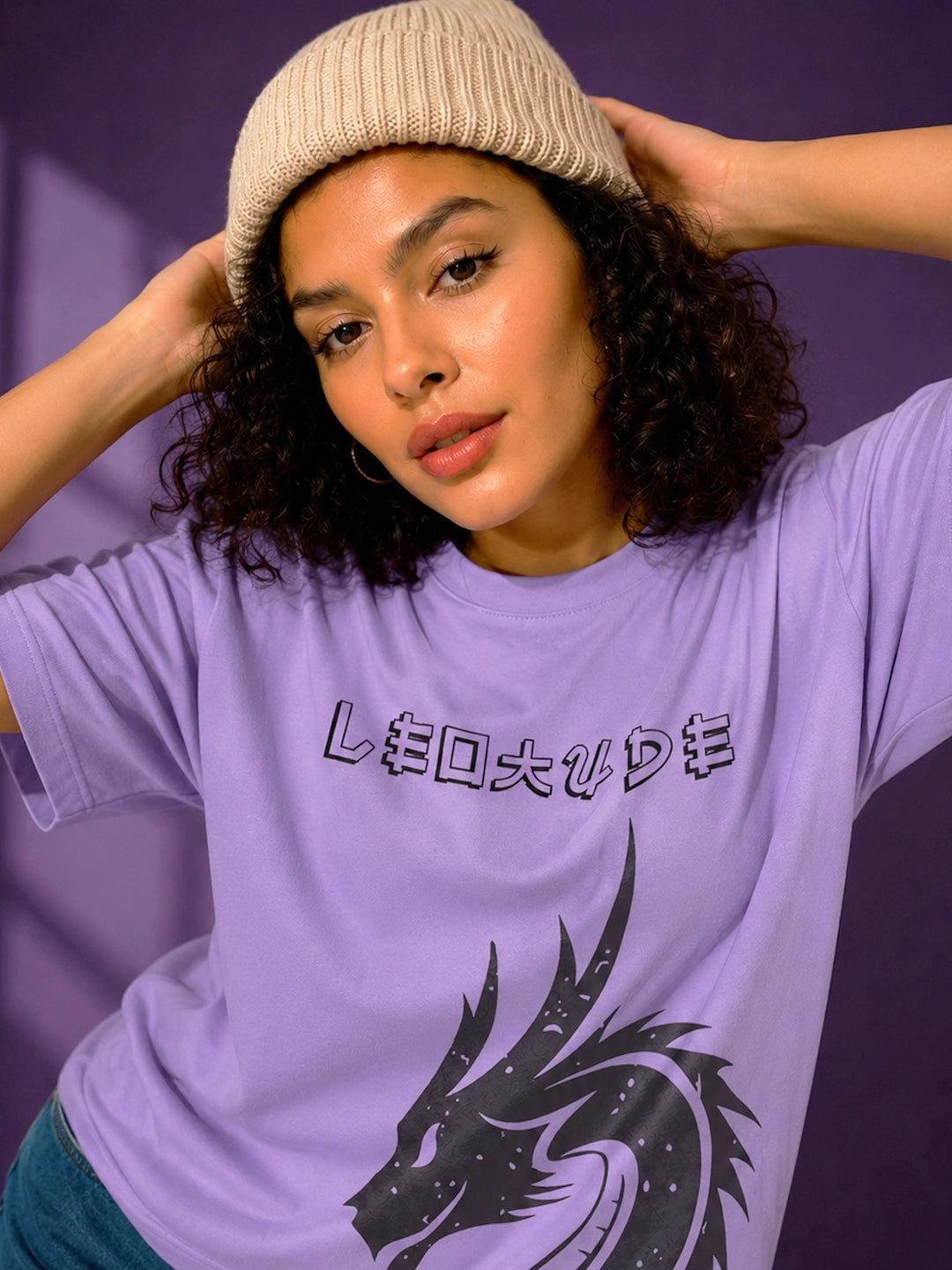 Leotude Purple Dragon Printed Oversized Tshirt for Women