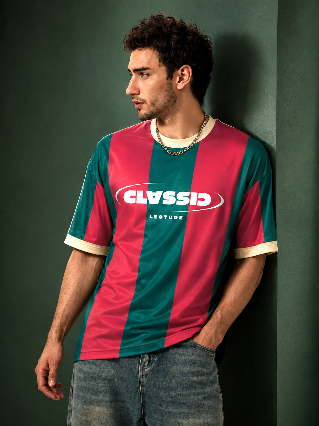 Leotude Men's Green Classic Printed T-Shirt