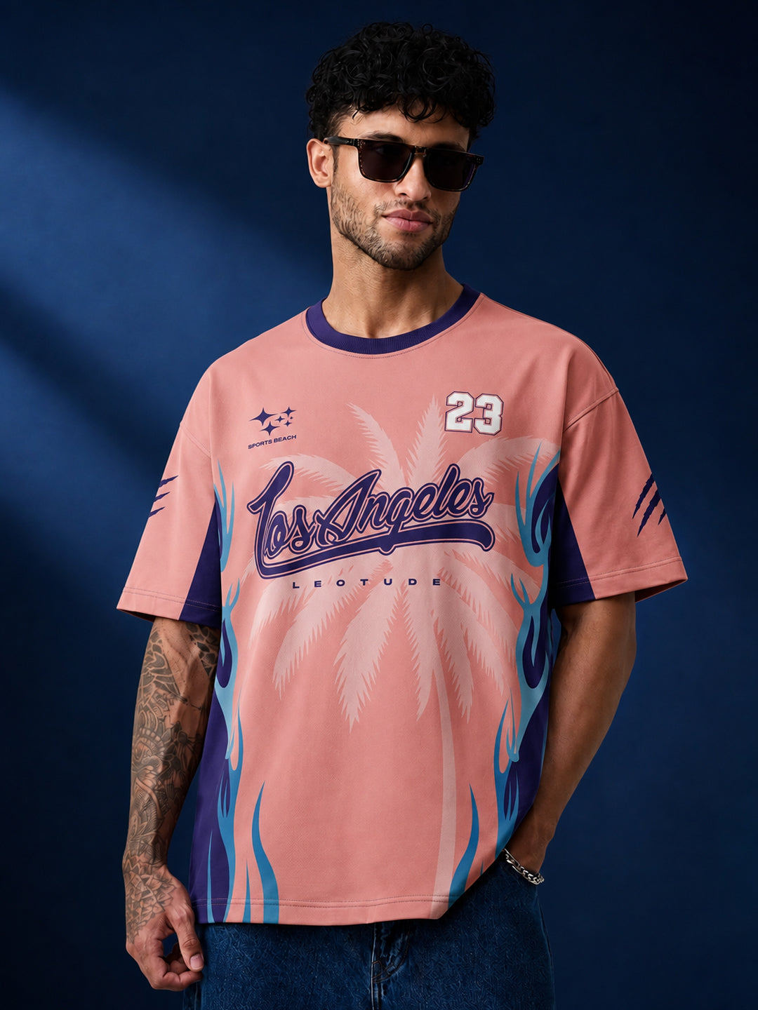 Leotude Men's Pink Los Angeles Printed T-Shirt