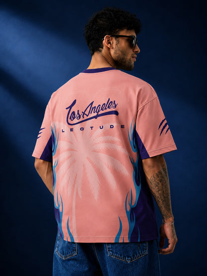 Leotude Men's Pink Los Angeles Printed T-Shirt