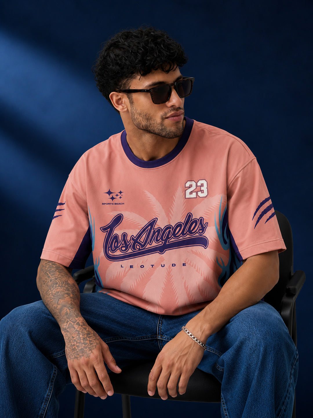 Leotude Men's Pink Los Angeles Printed T-Shirt