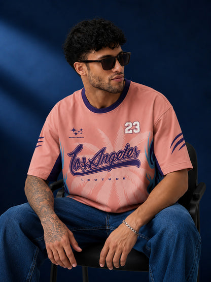 Leotude Men's Pink Los Angeles Printed T-Shirt