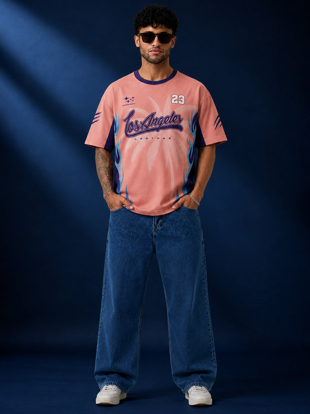 Leotude Men's Pink Los Angeles Printed T-Shirt
