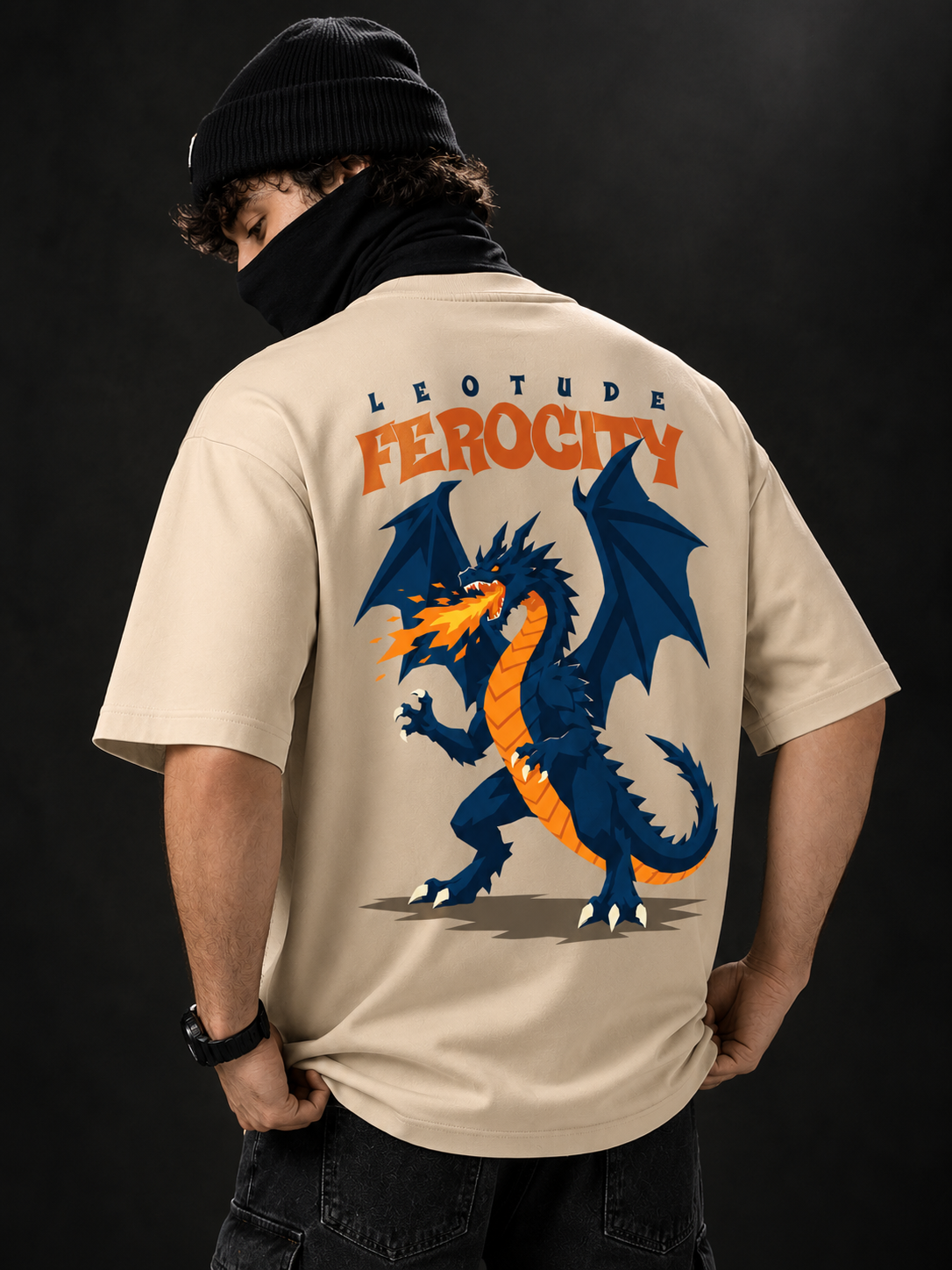 Leotude Men's Beige Ferocity Dragon Elite T-Shirt