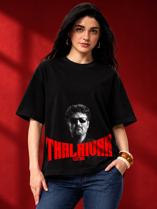 Leotude Women's Thalaiva Graphic Black Oversized T-Shirt