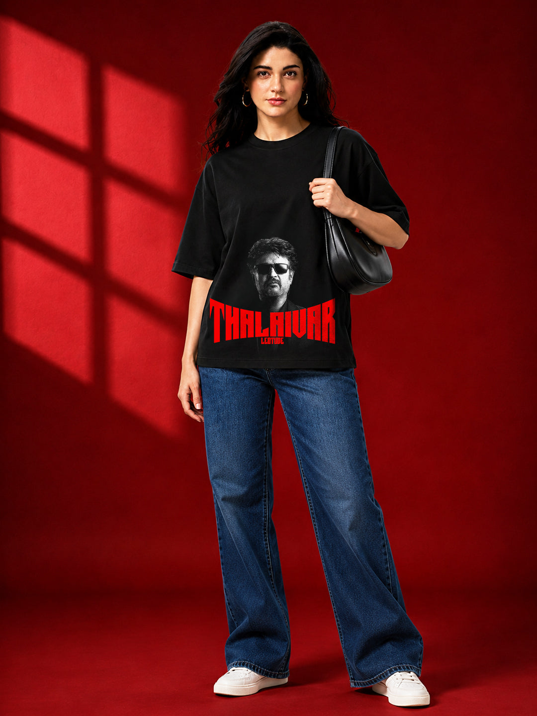 Leotude Women's Thalaiva Graphic Black Oversized T-Shirt