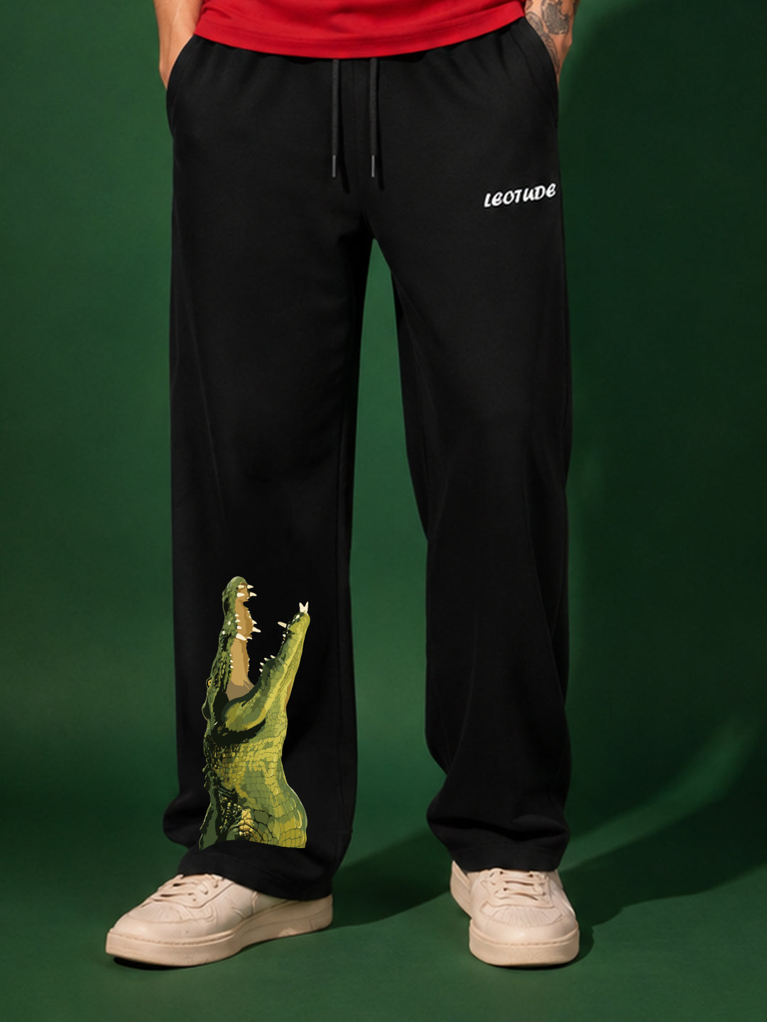 Leotude Men's Black Crocodile Premium Trackpants