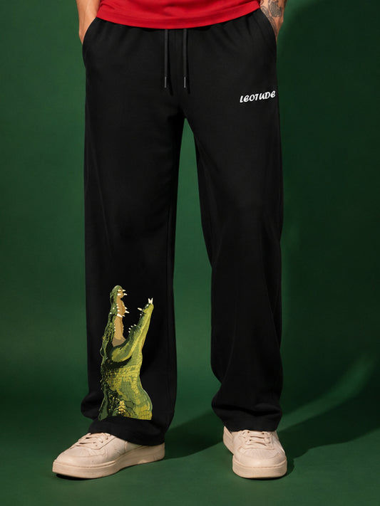 Leotude Men's Black Crocodile Premium Trackpants