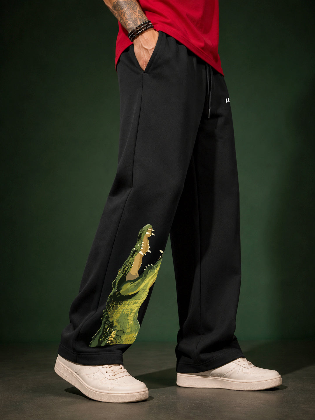 Leotude Men's Black Crocodile Premium Trackpants