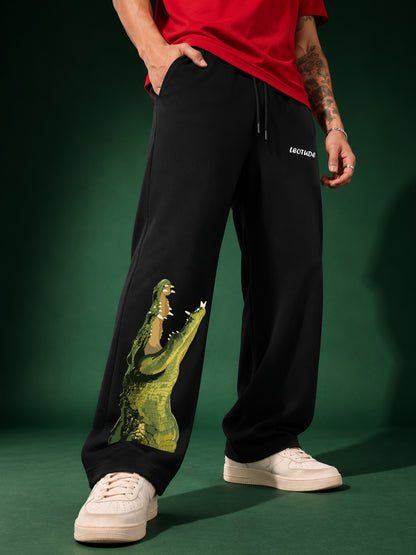 Leotude Men's Black Crocodile Premium Trackpants