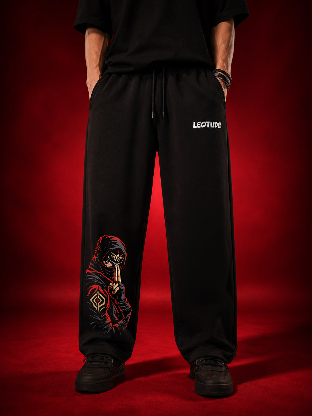 Leotude Men's Black Ninja Premium Trackpants