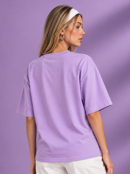 Leotude Women's Samurai Panther Printed T-Shirt — Purple Oversized Graphic Tee