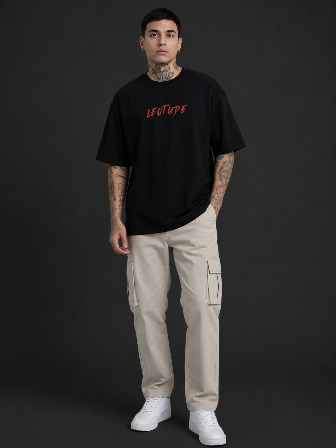 Leotude Men's "Prowling Tiger" Back Print Oversized T-Shirt — Black Streetwear Tee
