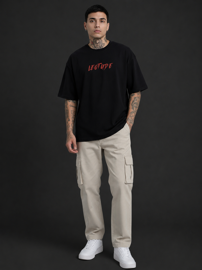 Leotude Men's "Prowling Tiger" Back Print Oversized T-Shirt — Black Streetwear Tee