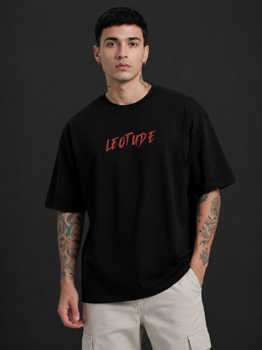 Leotude Men's "Prowling Tiger" Back Print Oversized T-Shirt — Black Streetwear Tee