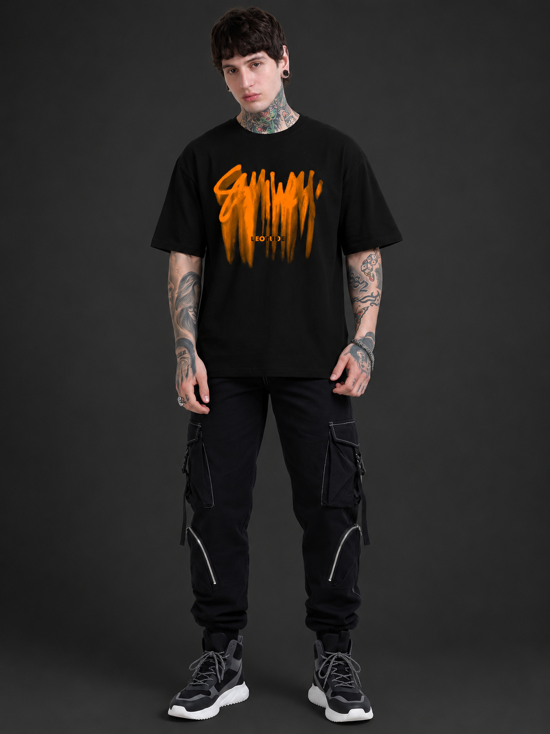 Leotude Men's "Someone" Printed Oversized T-Shirt — Black Streetwear Tee