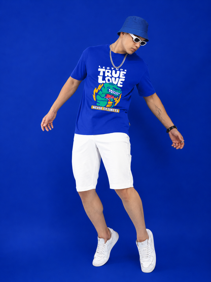 Leotude Men's "True Love" Dino Print T-Shirt — Royal Blue Streetwear Tee