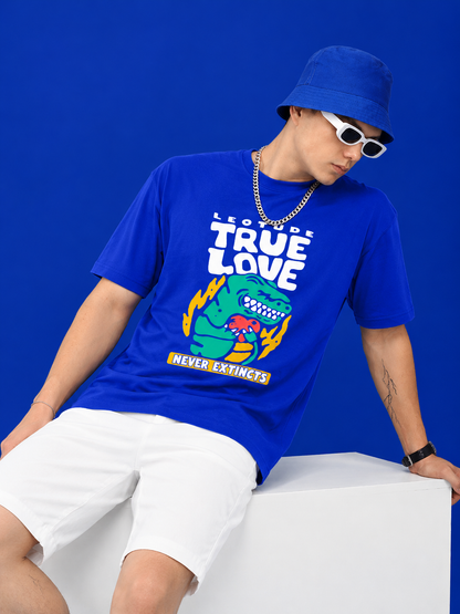 Leotude Men's "True Love" Dino Print T-Shirt — Royal Blue Streetwear Tee