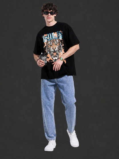 Leotude Men's "Wild" Tiger Print Oversized T-Shirt — Black Streetwear Tee