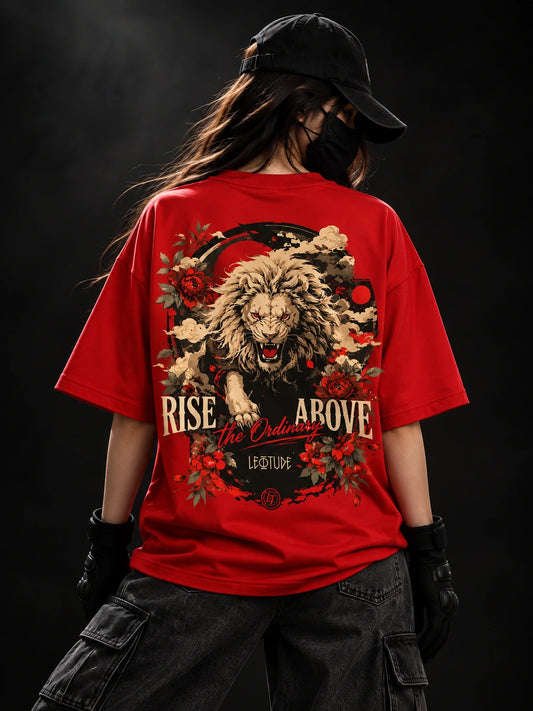 Leotude Women "Rise Above" Red Oversized T-Shirt