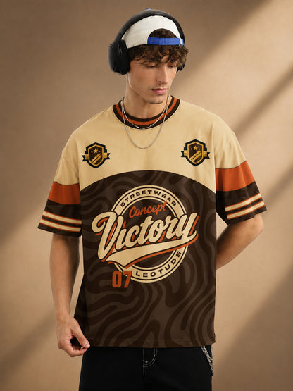 Leotude Men's Brown Victory Printed T-Shirt