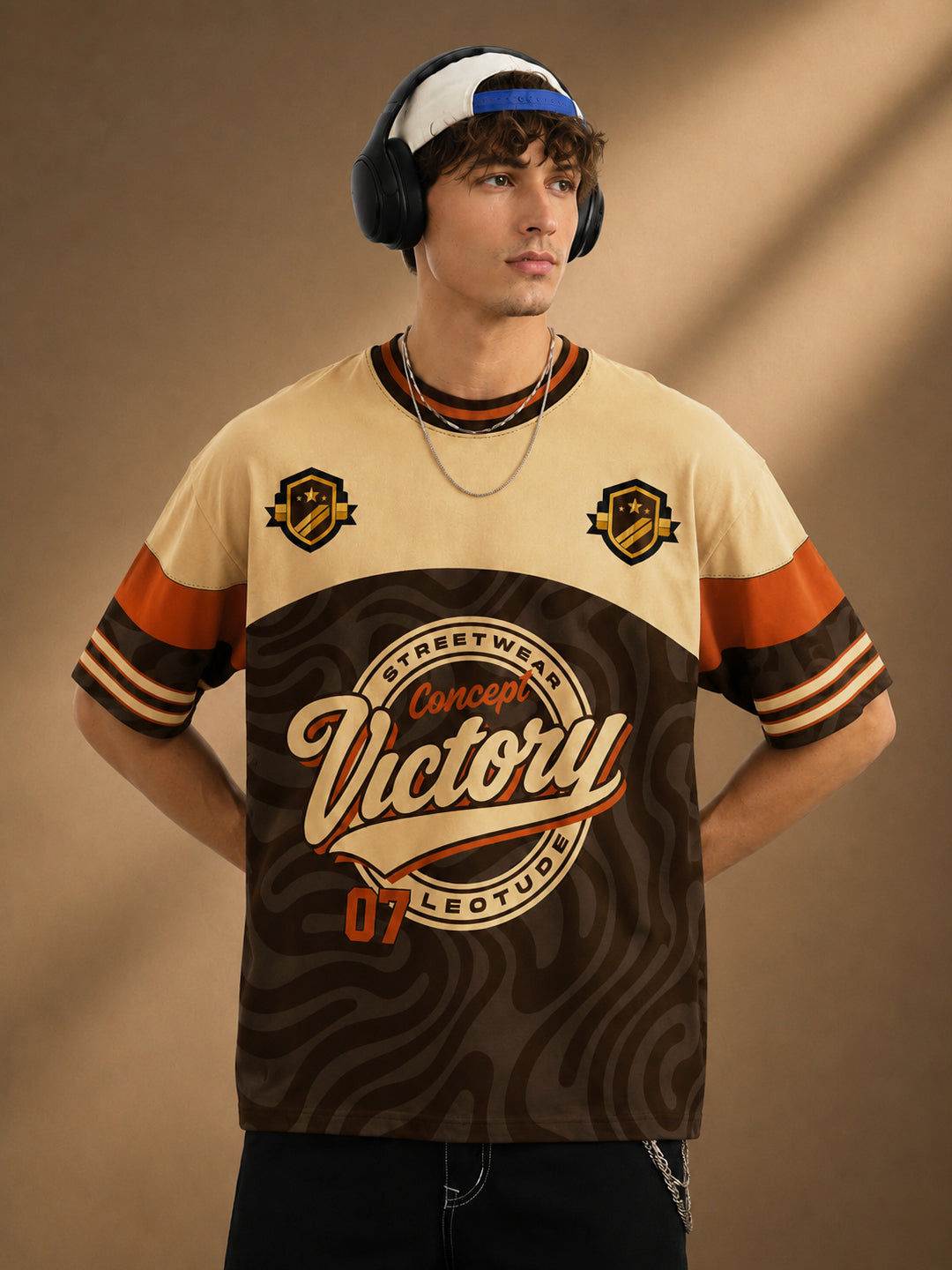Leotude Men's Brown Victory Printed T-Shirt