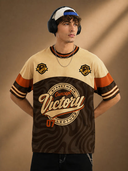Leotude Men's Brown Victory Printed T-Shirt