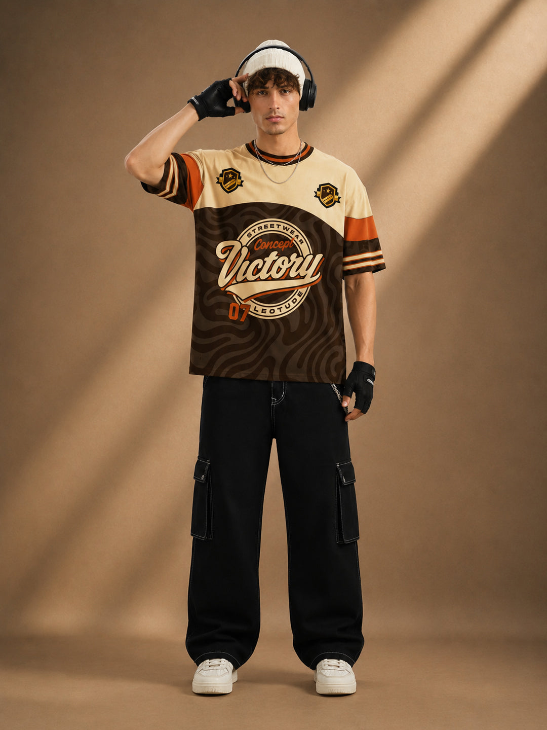 Leotude Men's Brown Victory Printed T-Shirt