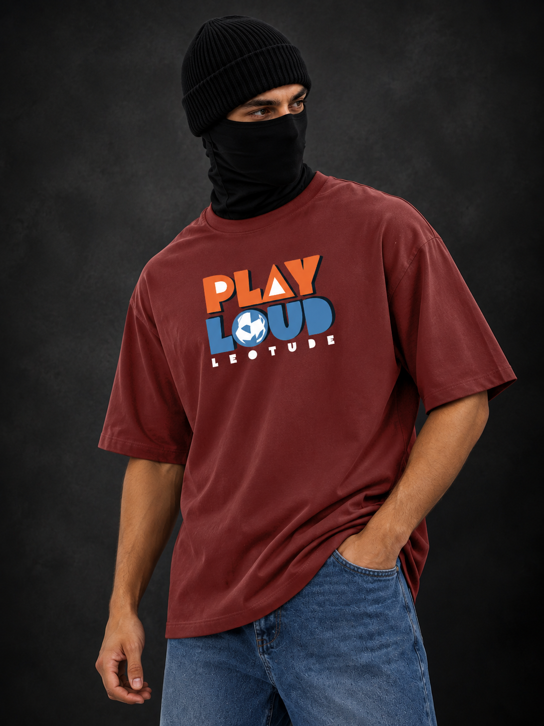 Leotude Men's Maroon Play Loud Elite T-Shirt