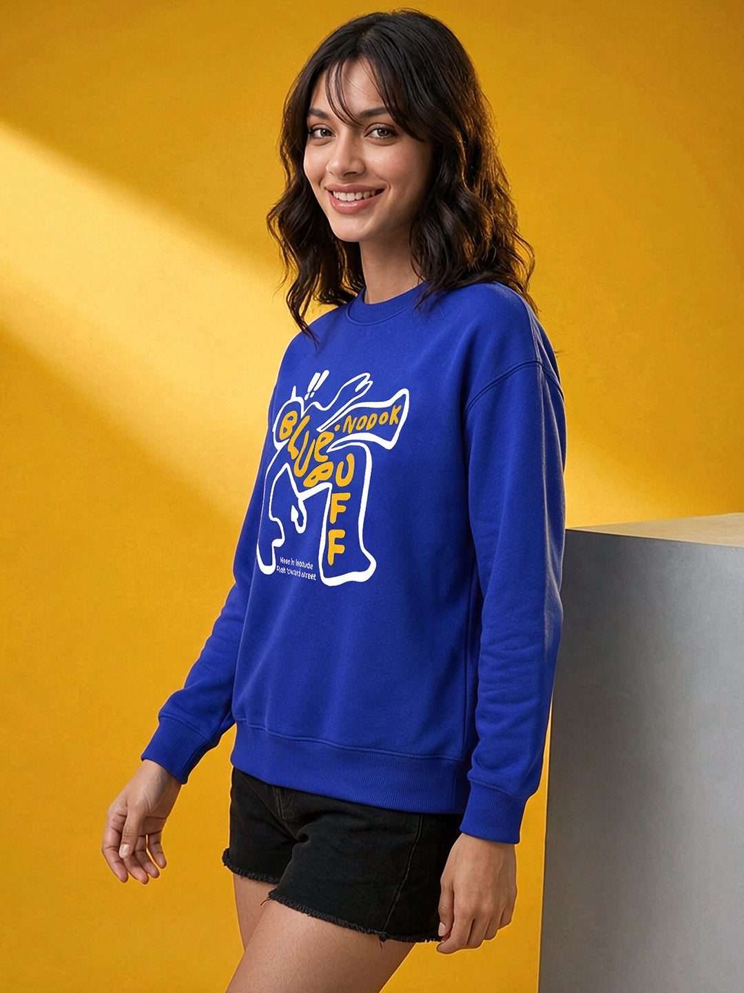 Leotude Women's Royal Blue Graphic Printed Sweatshirt