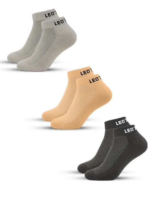 Leotude Ankle Socks Combo — Pack of 3 Unisex Cotton Socks