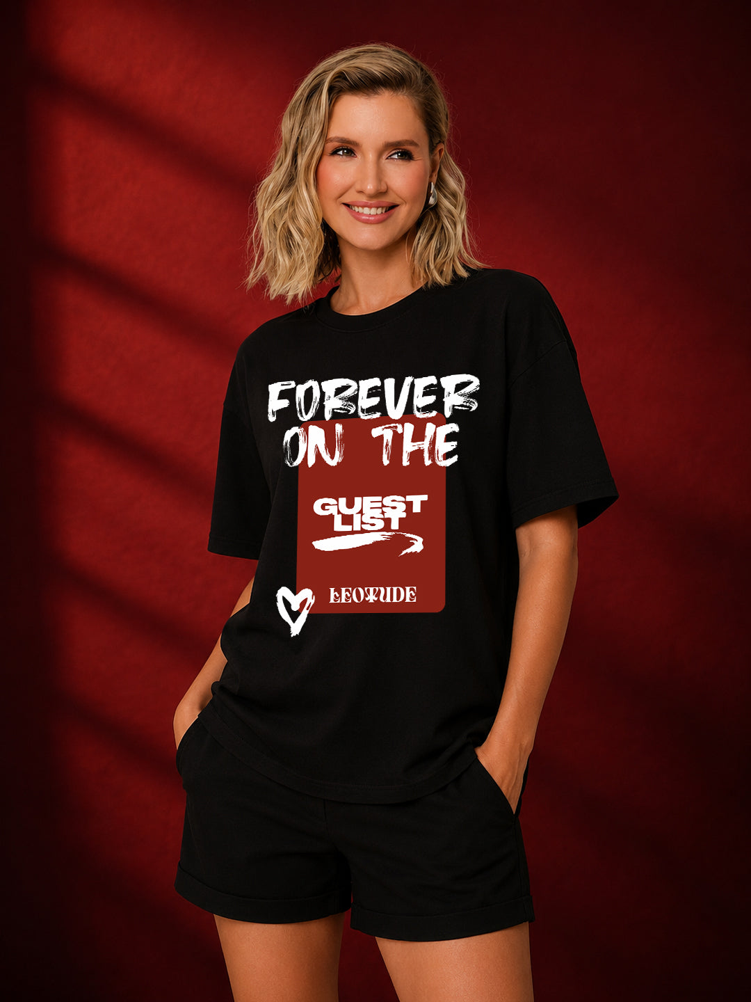 Leotude Black Forever Printed Oversized Tshirt for Women