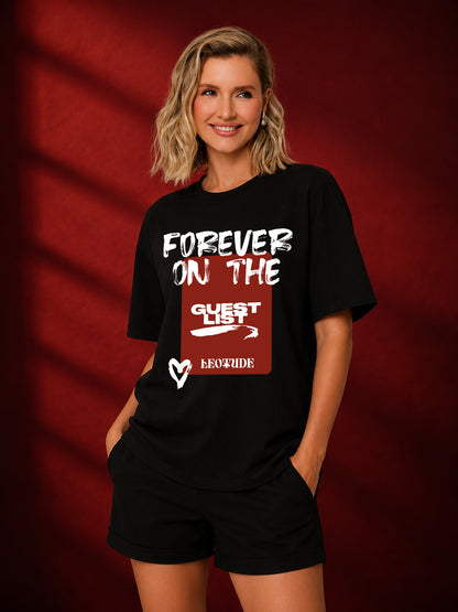 Leotude Black Forever Printed Oversized Tshirt for Women