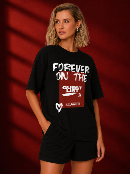 Leotude Black Forever Printed Oversized Tshirt for Women