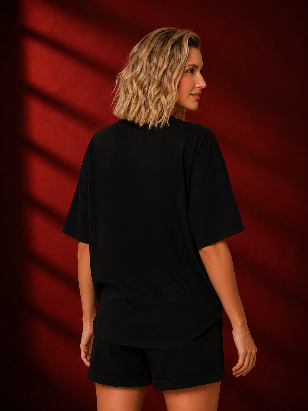Leotude Black Forever Printed Oversized Tshirt for Women