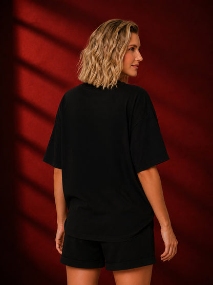 Leotude Black Forever Printed Oversized Tshirt for Women