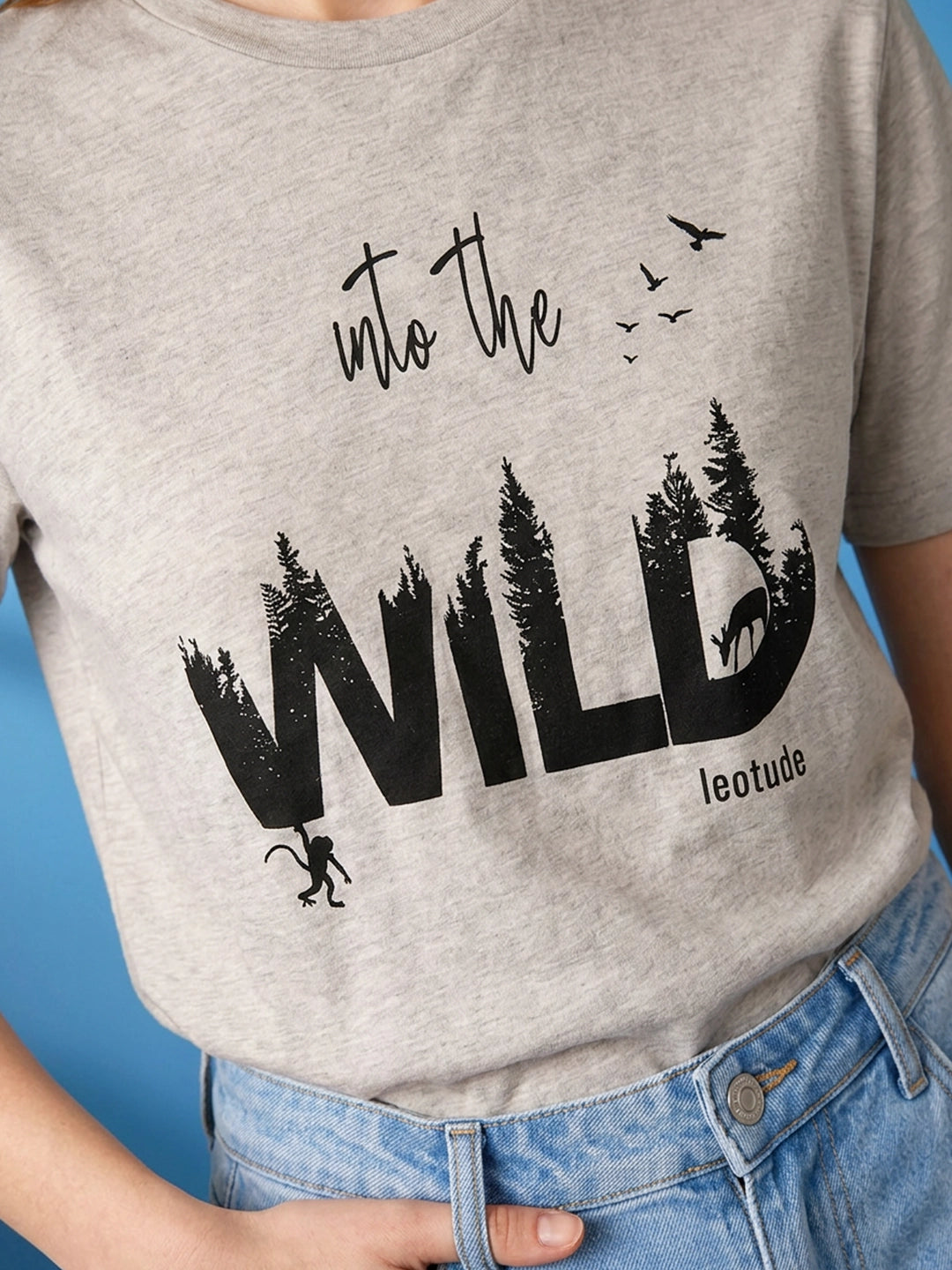 Leotude Women's Aluminium Grey Into The Wild Printed T-Shirt