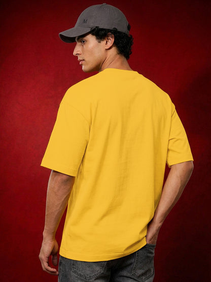 Leotude Men's Samurai Panther Printed T-Shirt — Yellow Oversized Graphic Tee